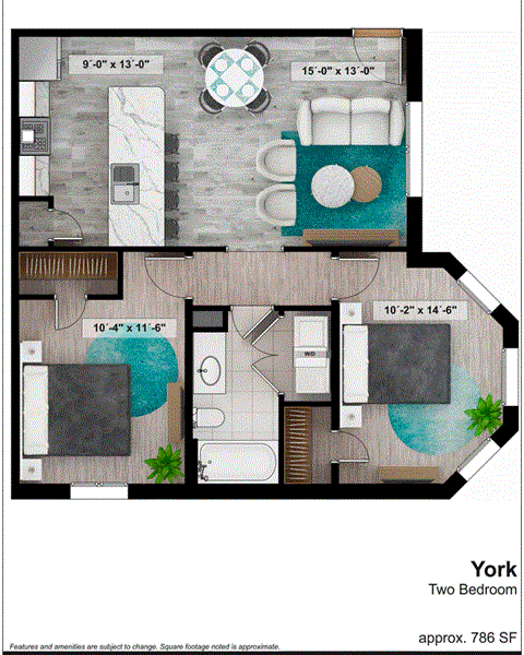 the floor plan of york two bedroom apartment